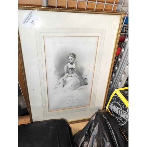 155 - Framed Print Of A Pencil Drawing Of A Lady By G Stuart Newton