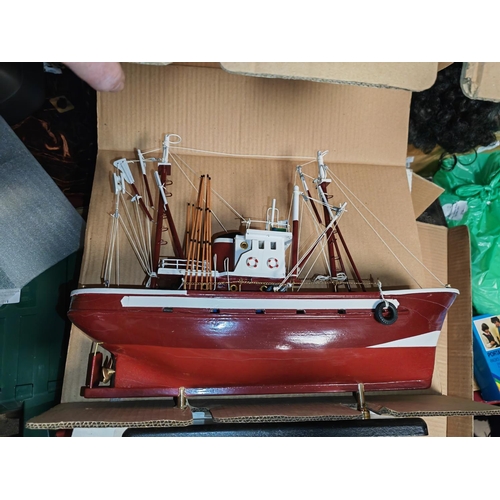 243 - Large Wooden Trawler Model Unused In Box