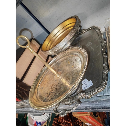 256 - 3 Metal And Silver Plated Items, Tray/Bowl Etc