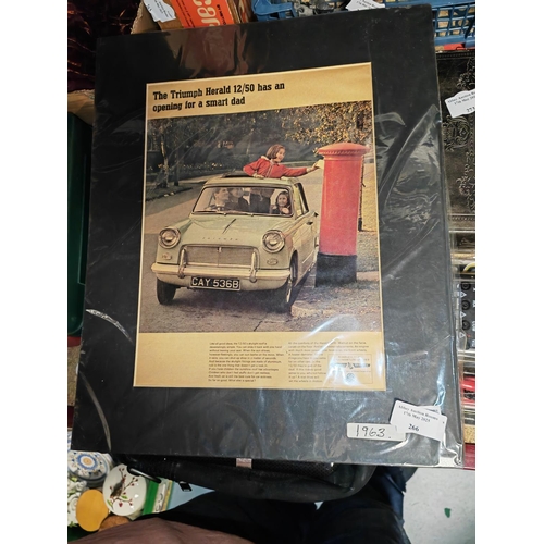 266 - Small Framed David Shepherd Print Of A Rhino Plus A Unframed Triumph Herald Print 1963