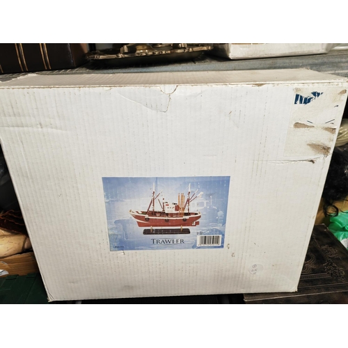 243 - Large Wooden Trawler Model Unused In Box