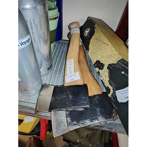 145 - Wilkinson Sword Axe, And Forge Steel Axe Both Genuine Hickory