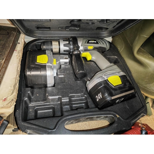 172 - Cordless Drill With 2 Batteries + A Car Battery Starter