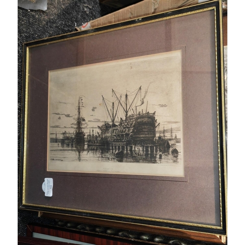 102 - Framed Original Etching Of Portsmouth