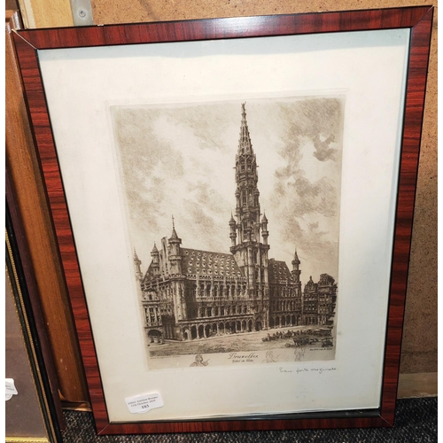 103 - Framed Original Etching Of Bruxelles Hotel