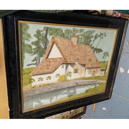 119 - Large Black Framed Print Of A Cottage