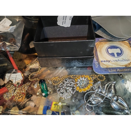 321 - Box Of Brooches Including Enamelled Frog