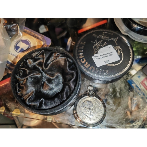 330 - Vintage Winston Churchill Pocket Watch, New Battery In Working Order And History Information