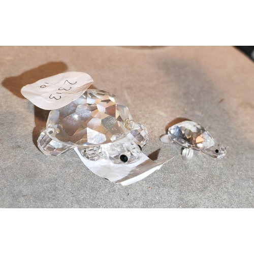 347 - 2 Swarovski Turtle/Tortoise Figurines One Leg Needs Regluing