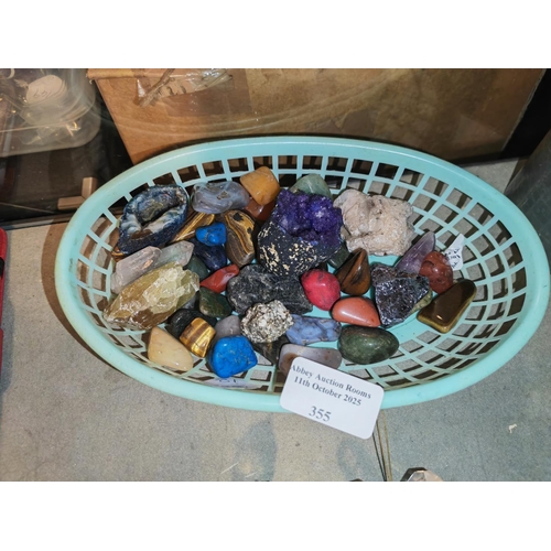 355 - Basket Of Polished Stones + Amethyst