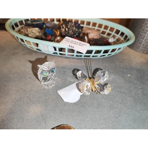 356 - 2 Crystal Butterfly/Owl Figurines