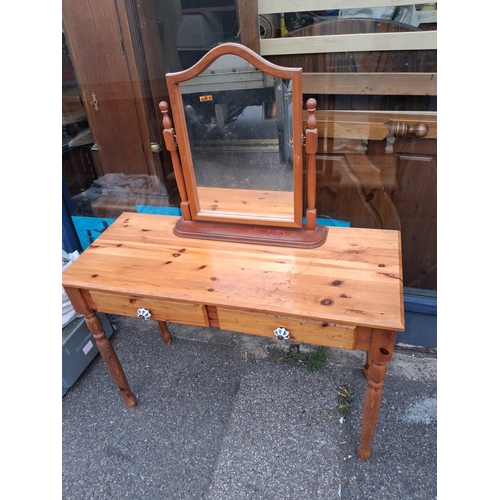 80 - Pine Dressing Table/Hall Table With China Handles And A Dressing Table Mirror