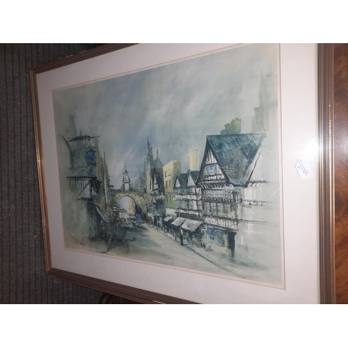 95 - Framed Continental Temple Print Ltd Edition + Large Framed Print Of A High St With Cathedral In Back... 