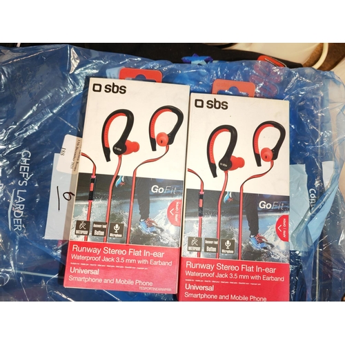 188 - 2 Unused Sbs Runway Stereo Flat In Ear Headphones