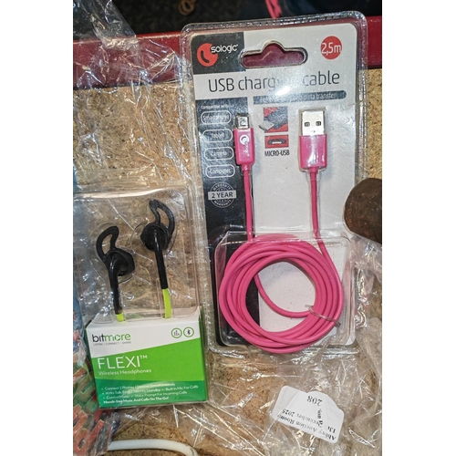 208 - Unused Bitmore Flexi Bluetooth Headphones And Unused Quality Micro Usb 2.5M Charging Cable