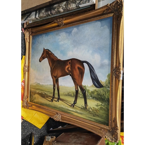 105 - Framed Oil On Canvas Of A Horse Signed Marilyn Horn 82