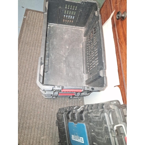 64 - Stack Of 4 Connecting Eurbauer Stacking Crates, 2 Crates, 1 Slim Box And 1 Box With Fitted Compartme... 