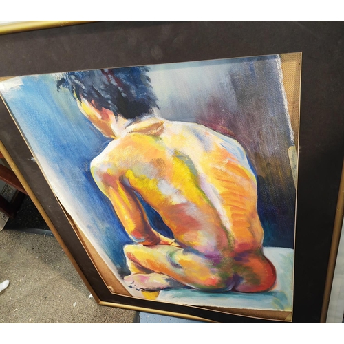 97 - Framed Oil Of A Naked Man No Glass