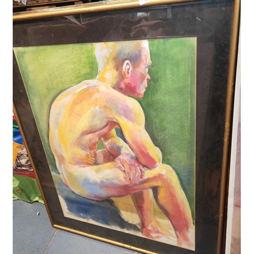 99 - Framed And Glazed Sitting Male Nude Signed Size 90Cm X 73Cm