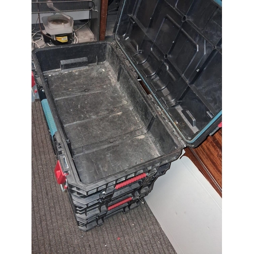 64 - Stack Of 4 Connecting Eurbauer Stacking Crates, 2 Crates, 1 Slim Box And 1 Box With Fitted Compartme... 