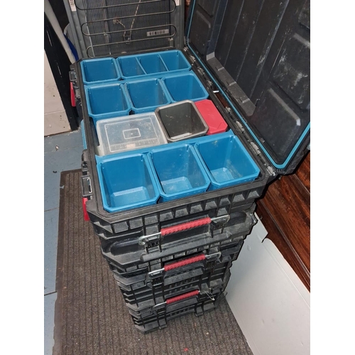 64 - Stack Of 4 Connecting Eurbauer Stacking Crates, 2 Crates, 1 Slim Box And 1 Box With Fitted Compartme... 