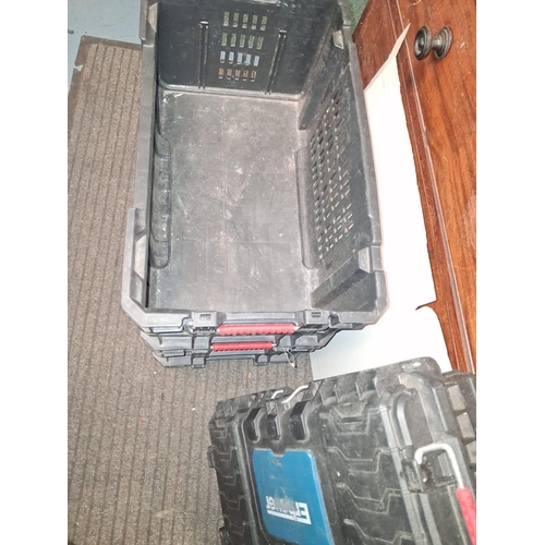 70 - Stack Of 3 Erbauer Stacking Trays, 1 Crate, 1 Large Box And 1 Clear Topped Screw Caddy