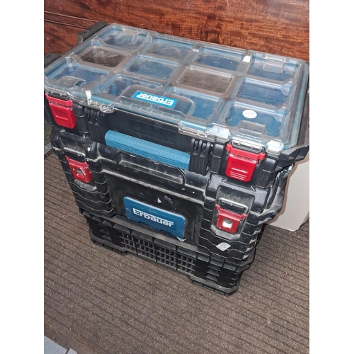 70 - Stack Of 3 Erbauer Stacking Trays, 1 Crate, 1 Large Box And 1 Clear Topped Screw Caddy