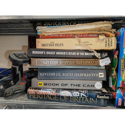 186 - Selection Of Atlas Books, Britains Roads, Car Books, Haynes Manuels And Old Villier 1966 Workshop Bo... 