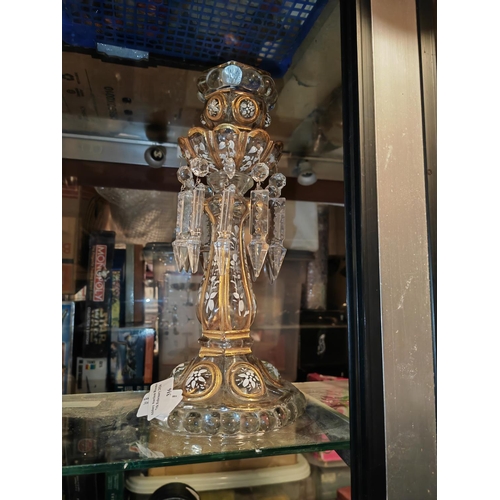 316 - Decorative Pressed Glass Candle Holder With Glass Droplets