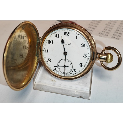 331 - Record Gold Filled Cased Full Hunter Pocket Watch Manual Wind 15 Jewelled Top Quality Movement C1920... 