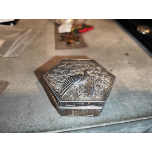 337 - Metal Trinket Pot With Peacock Decoration To Top