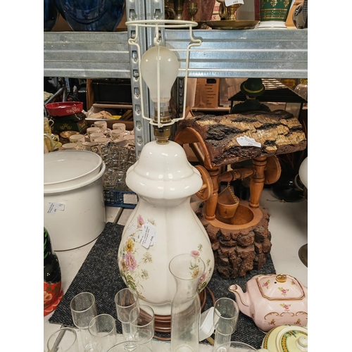 448 - Large Floral Patterned China Table Lamp No Shade