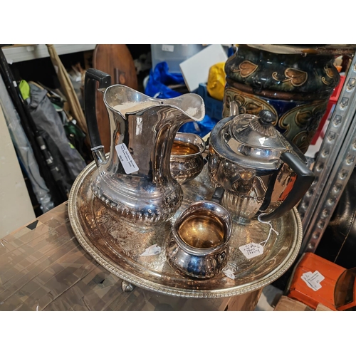 465 - China Teaset On Silver Plated Tray Jug A/f