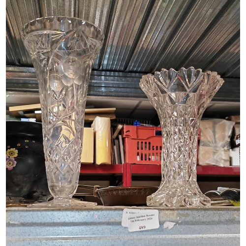 489 - 2 Cut Glass Crystal Vases