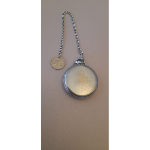 319 - Vintage Smith Chrome Pocket Watch With Chain Coin, Working