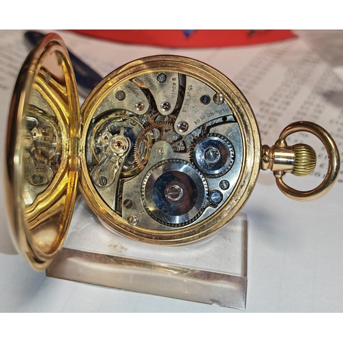 331 - Record Gold Filled Cased Full Hunter Pocket Watch Manual Wind 15 Jewelled Top Quality Movement C1920... 