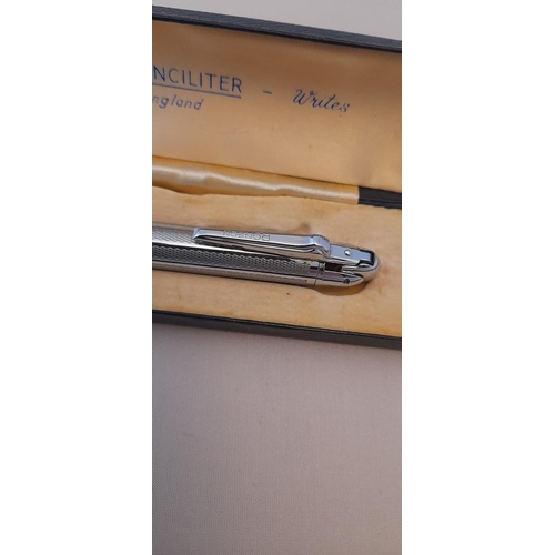 359 - Vintage Ronson Lighter, Mechanical Pencil, In Original Case Good Condition Chrome Plate, Made In Eng... 