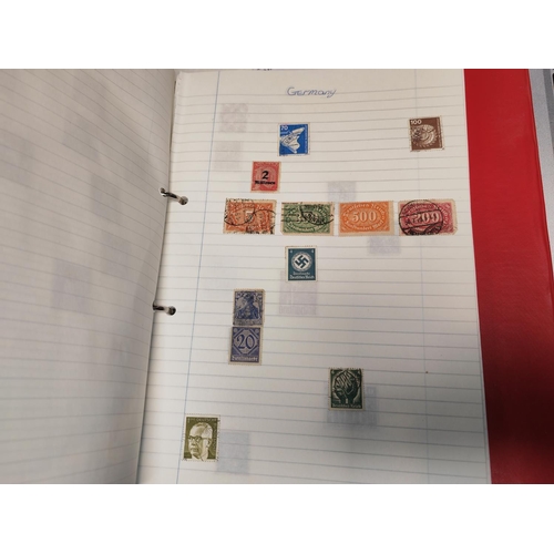 546 - Trident Stamp Album With Some Stamps And Red Ring Binder Of World Stamps Plus One Other Album
