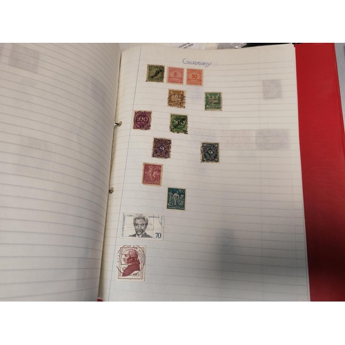 546 - Trident Stamp Album With Some Stamps And Red Ring Binder Of World Stamps Plus One Other Album