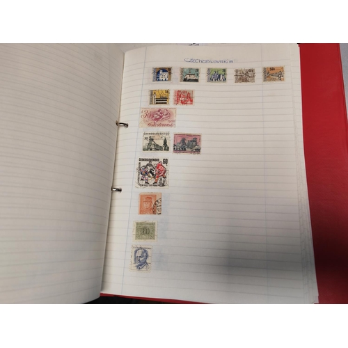 546 - Trident Stamp Album With Some Stamps And Red Ring Binder Of World Stamps Plus One Other Album