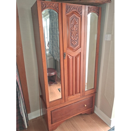 100 - Vintage Satinwood Single Door Wardrobe No Pelmet
