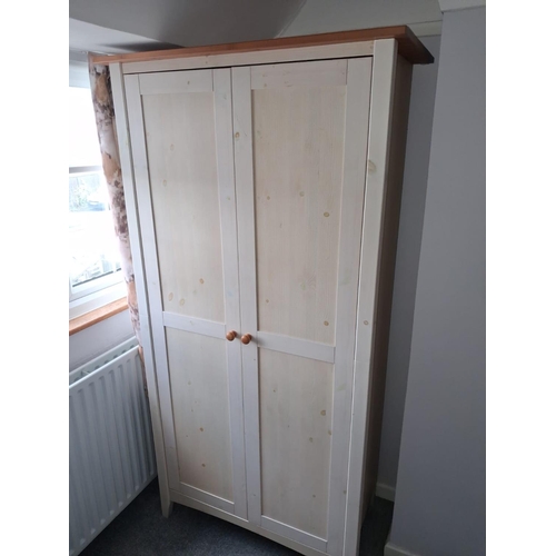 112 - 2 Door Pine Wardrobe In A Light Wash Finish