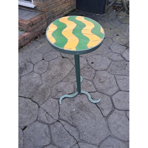 110 - Small Oval Metal And Ceramic Side Table