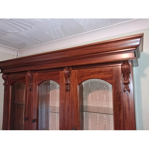 117 - Reproduction 3 Door Glazed Bookcase With Cupboard