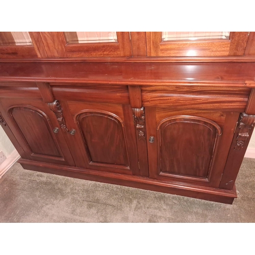 117 - Reproduction 3 Door Glazed Bookcase With Cupboard