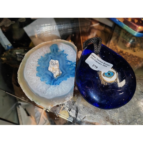 279 - Slate Of Semi Precious Stone Plus A Glass Item With Turkish Eye