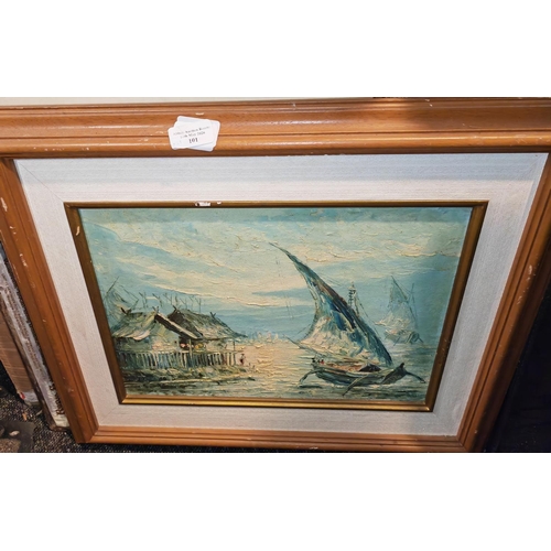 101 - Framed Oil Painting Of A Foreign Sail Boat