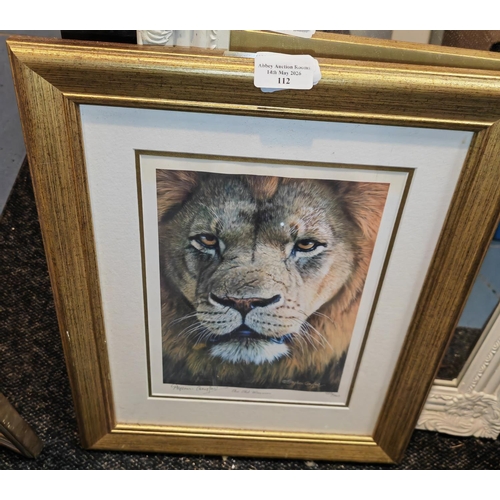 112 - Framed Print Of A Lions Head Called Old Warrior