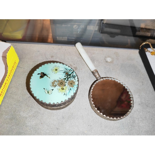 323 - Jade? Handled Small Hand Mirror Plus A Compact