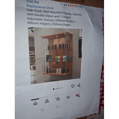 86 - Oak Finish Wall Mounted Display Cabinet 600Mm X 800Mm X 250Mm